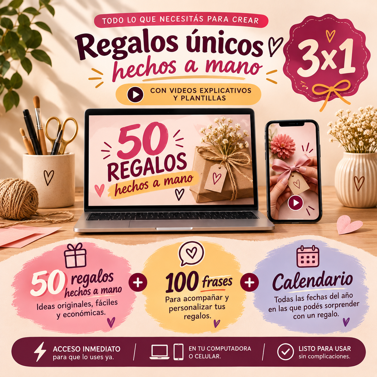 KIT 3 EN 1: REGALOS HEHCOS A MANO + 2 BONUS